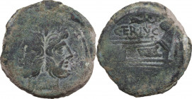 C. Terentius Lucanus. AE As, 147 BC. Obv. Laureate head of Janus; above, I. Rev. Prow right; above, Victory flying right and holding wreath and C. TER...