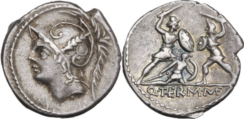 Q. Thermus M.f. AR Denarius, 103 BC. Obv. Helmeted head of Mars left. Rev. Roman...