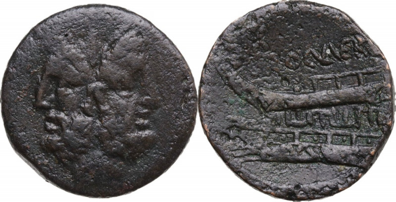 Gargilius, Ogulnius and Vergilius. AE As, 86 BC. Obv. Laureate head of Janus; ab...