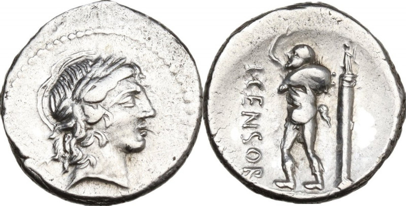 L. Censorinus. AR Denarius, 82 BC. Obv. Laureate head of Apollo right. Rev. L. C...