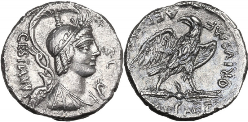 M. Plaetorius Cestianus. AR Denarius, Rome mint, 67 BC. Obv. Draped female bust ...