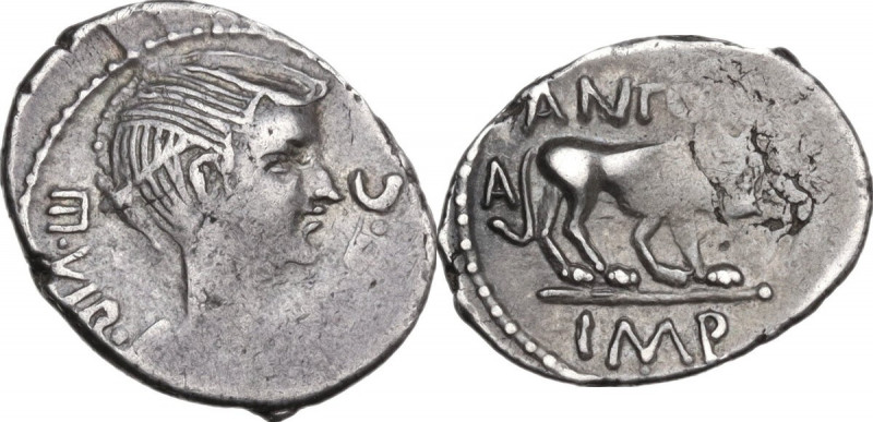 Fulvia, first wife of M. Antony (died 40 BC). AR Quinarius, Lugdunum mint, 43 BC...