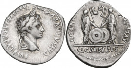 Augustus (27 BC. - 14 AD.). AR Denarius, 2 BC-2 AD. Obv. CAESAR AVGVSTVS DIVI F PATER PATRIAE. Laureate head right. Rev. C L CAESARES AVGVSTI F COS DE...