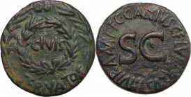 Augustus (27 BC - 14 AD). AE Sestertius. C. Gallius Lupercus, moneyer. Struck 16 BC. Obv. OB above, CIVIS within, SERVATOS below oak-wreath flanked by...