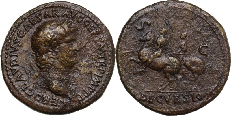 Nero (54-68). AE Sestertius, Rome mint. Obv. NERO CLAVDIVS CAESAR AVG GER PM TR ...