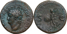 Nero (54-68). AE As, Rome mint. Obv. NERO CAESAR AVG GERM IMP. Laureate head left. Rev. SC. Victory flying left, holding shield inscribed SPQR. RIC I ...