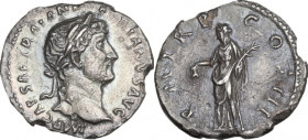 Hadrian (117-138). AR Denarius, Rome mint, 119-122 AD. Obv. IMP CAESAR TRAIAN HADRIANVS AVG. Laureate head right. Rev. PM TR P COS III. Libertas stand...