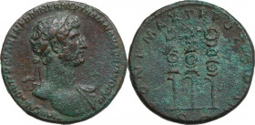 Hadrian (117-138). AE As, 118 AD. Obv. IMP CAES DIVI TRA PARTH F DIVI NER NEP TRAIANO HADRIANO AVG. Bust right, laureate, draped on left shoulder. Rev...