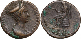 Sabina, wife of Hadrian (died in 137 AD). AE Dupondius or As, struck under Hadrian, c. 128-129 AD. Obv. SABINA AVGVSTA HADRIANI AVG PP. Draped bust ri...