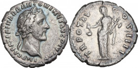 Antoninus Pius (138-161). AR Denarius, 151-152. Obv. IMP CAES T AEL HADR ANTONINVS AVG PIVS PP. Laureate head right. Rev. TR POT XV COS IIII. Vesta st...
