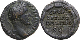 Antoninus Pius (138-161). AE As, Rome mint, 145-161 AD. Obv. ANTONINVS [AVG PIVS] PP TR P COS IIII. Laureate head right. Rev. SPQR/OPTIMO/PRINCIPI/SC ...