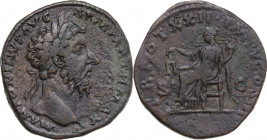 Marcus Aurelius (161-180). AE Sestertius, 168 AD. Obv. M ANTONINVS AVG ARM PARTH MAX. Laureate head right. Rev. TR POT XXII IMP V COS III SC. Aequitas...