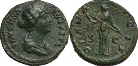 Faustina II, wife of Marcus Aurelius (died 176 AD). AE As. Struck under Marcus Aurelius. Obv. FAVSTINA AVGVSTA. Draped bust right. Rev. DIANA LVCIF SC...