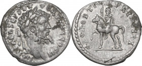Septimius Severus (193-211). AR Denarius, Emesa mint, 194-195 AD. Obv. IMP CAE L SEP SEV PERT AVG COS II. Laureate head right. Rev. SPQR OPTIMO PRINCI...