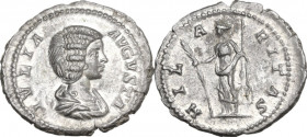 Julia Domna, wife of Septimius Severus (died 217 AD). AR Denarius, Rome mint. Obv. IVLIA AVGVSTA. Draped bust right. Rev. HILARITAS. Hilaritas standin...