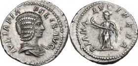 Julia Domna, wife of Septimius Severus (died 217 AD). AR Denarius, struck under Caracalla, 211-217 AD. Obv. IVLIA PIA FELIX AVG. Draped bust right. Re...