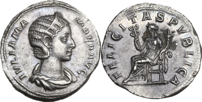 Julia Mamaea, mother of Severus Alexander (died 235 AD). AR Denarius, struck und...