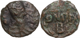 Ostrogothic Italy, Baduila (541-552). AE Nummus (or 2 1/2 Nummi). Pseudo-Imperial Coinage. In the name of Anastasius, 541-552. Ticinum mint. Obv. [ ]S...