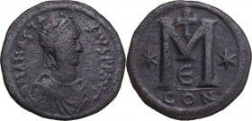 Anastasius I (491-518). AE Follis, Constantinople mint, struck 512-517 AD. Obv. D N ANASTA-SIVS PP AVG. Diademed and draped bust right. Rev. Large M; ...