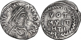 Justinian I (527-565). AR Siliqua, Carthage mint, c. 533-537 AD. Obv. DN IVSTINIANVS PP AC. Diademed, draped and cuirassed bust right. Rev. VOT / MVLT...