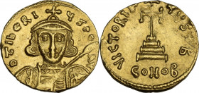 Tiberius III, Apsimar (698–705). AV Solidus, Constantinople mint, 698-705 AD. Obv. D TIBERI ЧSPE AV. Crowned and curaissed bust facing, holding spear ...