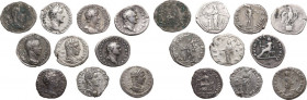 The Roman Empire. Multiple lot of ten (10) unclassified AR Denari of 1st-3rd century AD, including a fourrèe. AR. About VF/Good VF.