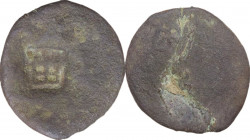 Genoese Colonies. Caffa. AE Golden Horde Follaro with genoese door countermark. Cf. Lunardi C72. AR. 1.55 g. 18.50 mm. F.