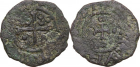 Tripoli. Raymond II (1137-1352). AE 16 mm, early period, c. 1137-1147. D/ Small patent cross; annulet at the end of each arm. R/ Plain cross; one pell...