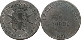 Firenze. Ferdinando III di Lorena (1790-1824). Da 2 soldi 1818. Martello (Giovanni Fabbroni, zecchiere). CNI 10; Gal. VIII, 1; MIR (Firenze) 440/1. CU...