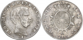 Firenze. Leopoldo II di Lorena (1824-1859). Mezzo paolo 1853, sigle G N e fiasca, Giuseppe Nideroest incisore e Domenico Fiaschi zecchiere. CNI 100; G...