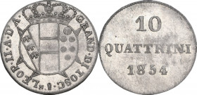 Firenze. Leopoldo II di Lorena (1824-1859). 10 quattrini 1854. Sigle N. (Giuseppe Niderost, incisore) e monti araldici (Cosimo Ridolfi, zecchiere). CN...