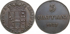 Firenze. Leopoldo II di Lorena (1824-1859). Da 5 quattrini 1827. Sigla N (Giuseppe Niderost, incisore) e monti araldici (Cosimo Ridolfi, zecchiere). C...