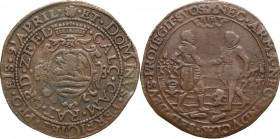 Genova. Ambrogio Spinola (1569-1630). Gettone 1609. AE. 5.82 g. 31.00 mm. BB. Lo sconforto degli abitanti delle Province Unite, provocato dalle contin...