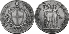 Genova. Repubblica Ligure (1798-1805). Da 8 lire A. I, 1798. CNI 10; MIR (Piem. Sard. Lig. Cors.) 379/1. AG. 32.75 g. 41.00 mm. R. Bel BB.