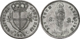 Genova. Repubblica Genovese (1814). Da 2 soldi 1814. CNI 6/7; MIR (Piem. Sard. Lig. Cors.) 394. MI. 2.20 g. 18.00 mm. SPL.