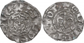 Messina. Enrico VI di Svevia (1194-1197) col figlio Federico. Denaro. Sp. 32 var; Travaini 1993 8 var; D'Andrea 51. MI. 0.56 g. 15.50 mm. Esemplare co...