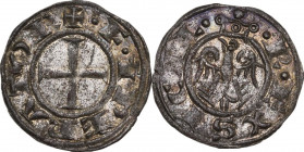 Messina. Federico II di Svevia (1197-1250). Denaro 1221. Sp. 107; Travaini 1993 22; D'Andrea 113. MI. 0.83 g. 18.50 mm. Tracce di imbiancatura e patin...