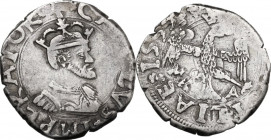 Messina. Carlo V d'Asburgo (1517-1556). 2 tarì 1555. Sp. 250/252; MIR (Sicilia) 293/4. AG. 5.64 g. 24.50 mm. BB.