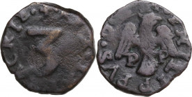 Messina. Filippo II di Spagna (1556-1598). Da 3 Piccioli. Sp. 126; MIR (Sicilia) 340. AE. 2.40 g. 17.00 mm. R. BB.