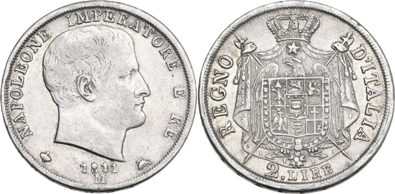 Milano. Napoleone Bonaparte (1805-1814). 2 lire 1811 M. CNI 83; Crippa 30/D; MIR...