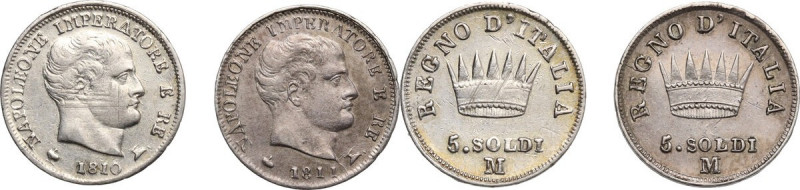 Milano. Napoleone Bonaparte (1805-1814). Lotto di due monete da 5 soldi 1810 e 1...