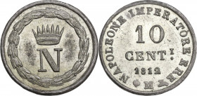 Milano. Napoleone Bonaparte (1805-1814). 10 centesimi 1812 M. CNI 98; Crippa 38/E; MIR (Milano) 496/5. MI. 2.02 g. 18.00 mm. NC. Argentatura pressochè...