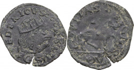 Napoli. Federico III d'Aragona (1496-1501). Cavallo ribattuto su cavallo di Carlo VIII per l'Aquila. Cf. P/R 16/20; Cf. MIR (Napoli) 110. AE. 1.48 g. ...