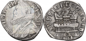 Napoli. Filippo III di Spagna (1598-1621). 15 grani 1619 sigle FC/C dietro e X sotto al busto. P/R 15; MIR (Napoli) 208/1. AG. 3.64 g. 23.00 mm. BB.