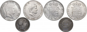 Napoli. Lotto di tre monete: 2 lire 1813 (Gioacchino Napoleone), piastra 1834 (Ferdinando II) e piastra 1854 (Ferdinando II). P/R 15,58,83; MIR (Napol...