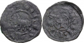 Parma. Simone, Azzo e Guido da Correggio (1341-1344). Denaro mezzano o torellino. CNI 15/18; MIR (Emilia) 915. MI. 0.56 g. 14.50 mm. RRR. Emissione mo...