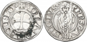 Rimini. Autonome (1250-1385). Grosso agontano. CNI 10; Bellesia 3; MIR (Emilia) 1353. AG. 2.28 g. 21.50 mm. Ossidazione al diritto e segno al rovescio...