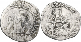 Roma. Senato Romano (1294-1303). Grosso. D/ Leone gradiente a sinistra con testa di fronte; sotto la linea d'esergo, stemma Orsini-N-Annibaldi. R/ Rom...