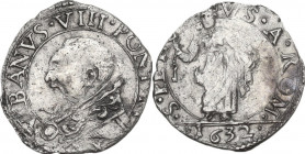 Roma. Urbano VIII (1623-1644), Maffeo Barberini. Mezzo grosso 1632. CNI 418/421; M. 165; Berm. 1756. AG. 0.71 g. 14.50 mm. RR. BB+.