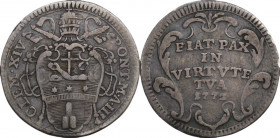 Roma. Clemente XIV (1769-1774), Gian Vincenzo Ganganelli. Grosso A.III, 1772. CNI 19; M. 8b; Berm. 2944. AR. 1.26 g. 19.00 mm. Patina riposata. BB.